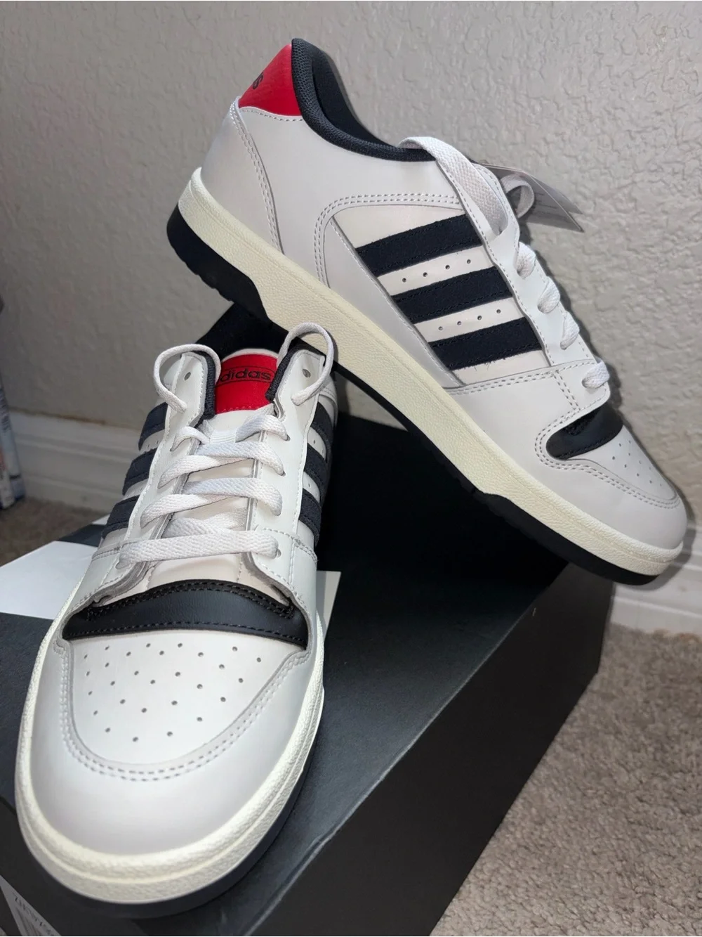 adidas Break Start Sneakers in White, Black & Red Accent